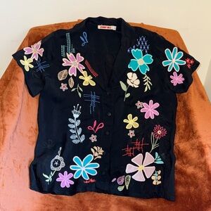 Johnny Was Black Embroidered Shirt